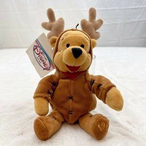 Disney Store Mini Bean Bag Reindeer Winnie The Pooh 8" Plush Stuffed Toy